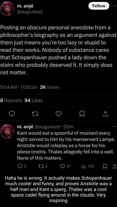 Manie Posting An Obscure Personal Anecdote From A Philosopher S