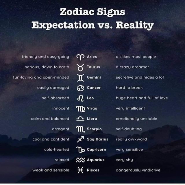 Zodiac Signs Expectation vs. Reality friendly and easy-going serious ...