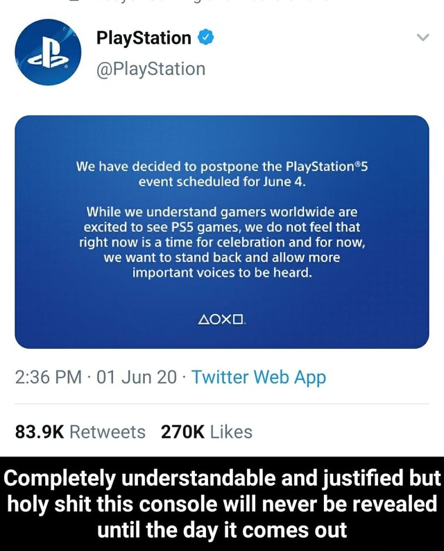PlayStation We have decided to postpone the PlayStation®5S event