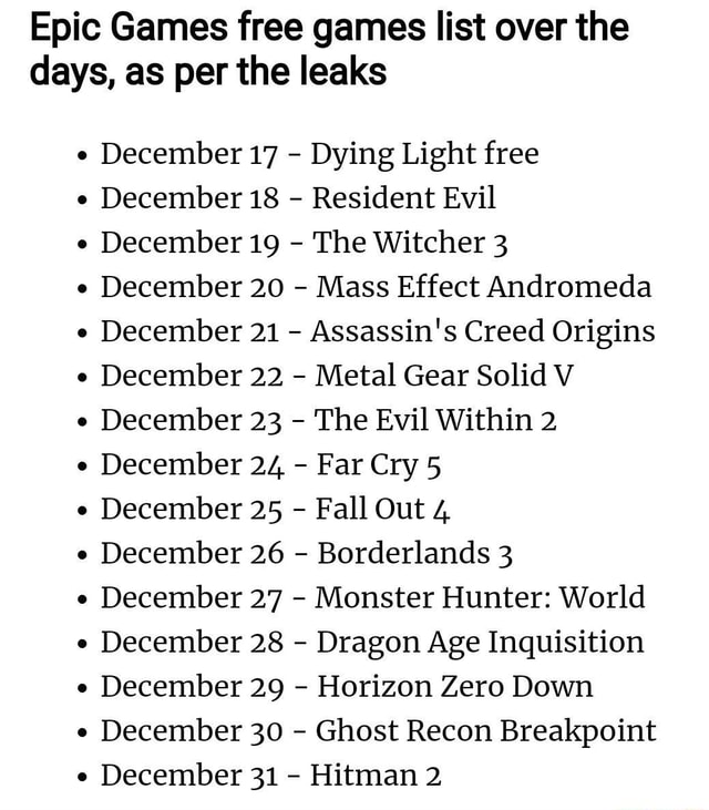 Updated list of the Upcoming Free Games By Epic Games leaked