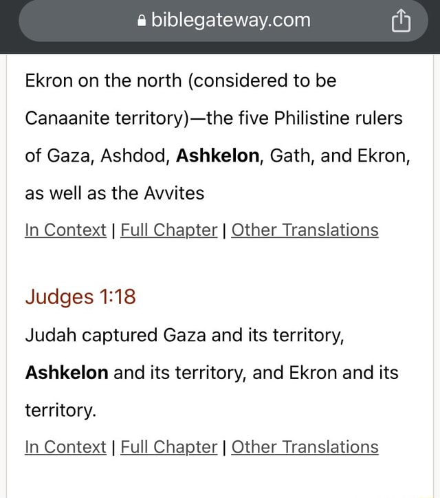 Ekron on the north (considered to be Canaanite five Philistine rulers ...