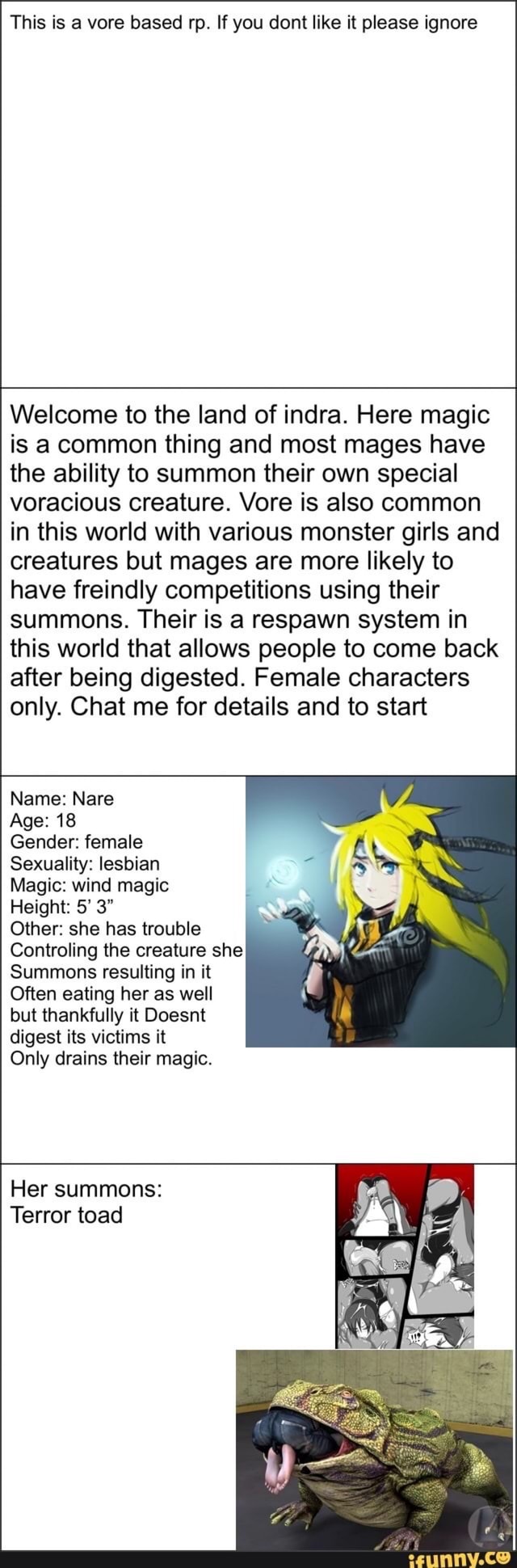 This is a vore based rp. If you dont like it please ignore to