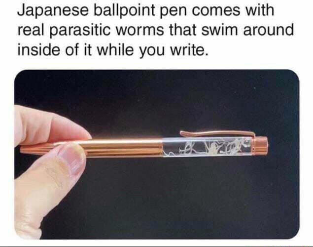 Japanese ballpoint pen comes with real parasitic worms that swim around