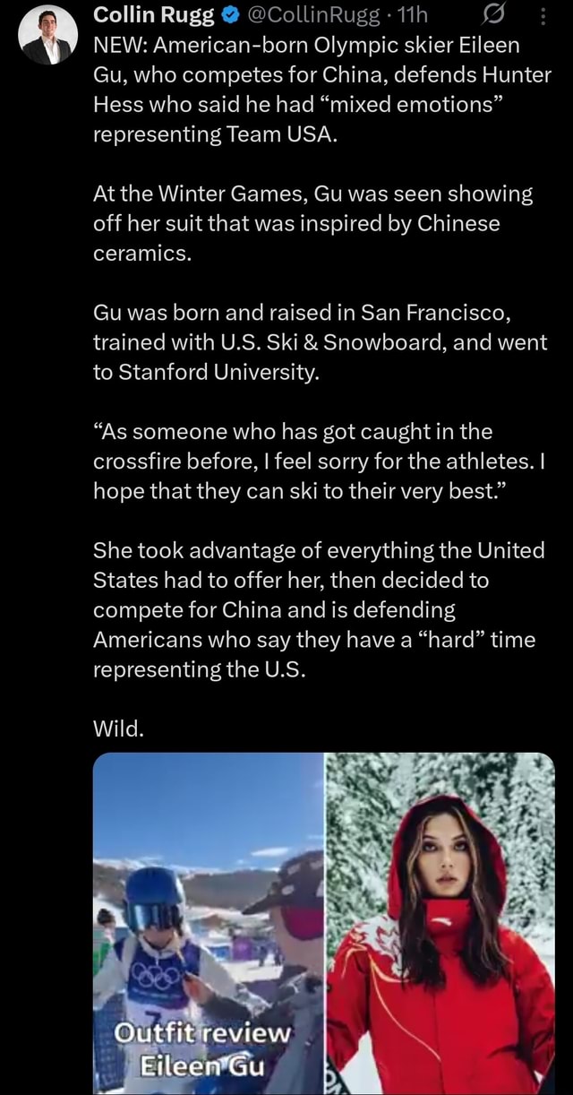 Collin Rugg @ @CollinRugg NEW: American-born Olympic skier Eileen Gu ...