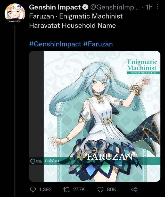 Genshin Impact @ @GenshinImp... Faruzan Enigmatic Machinist Haravatat ...