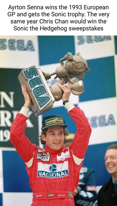 Ayrton Senna Wins The 1993 European GP And Gets The Sonic Trophy. The ...