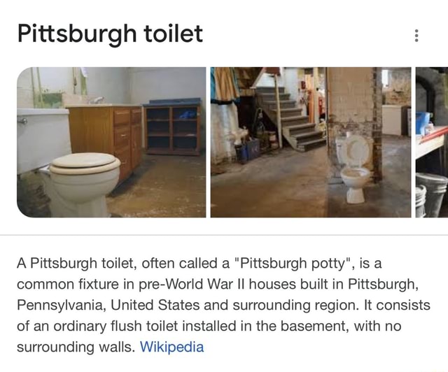 Pittsburgh toilet A Pittsburgh toilet, often called a "Pittsburgh potty ...