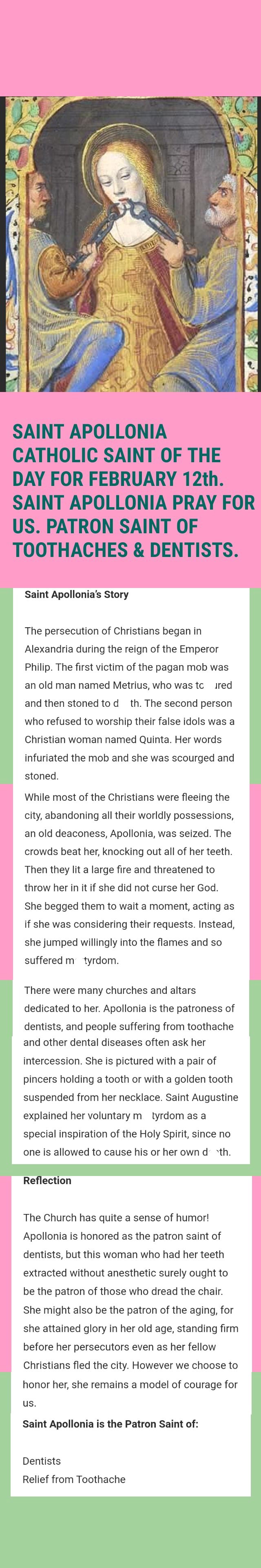 We FF SAINT APOLLONIA CATHOLIC SAINT OF THE DAY FOR FEBRUARY 12th