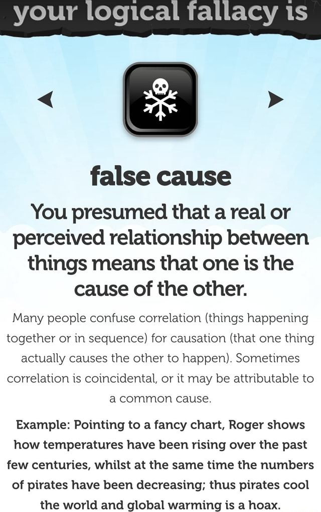 Your logical fallacy is false cause You presumed that a real or ...