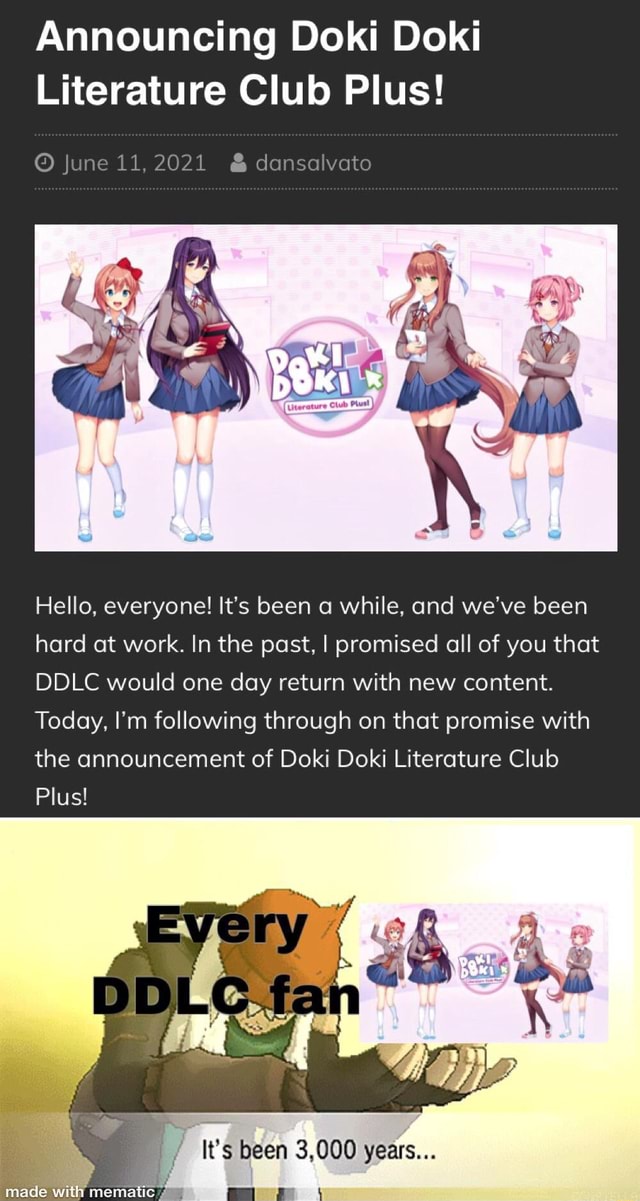 Announcing Doki Doki Literature Club Plus! June 11,2021 & dansalvato ...