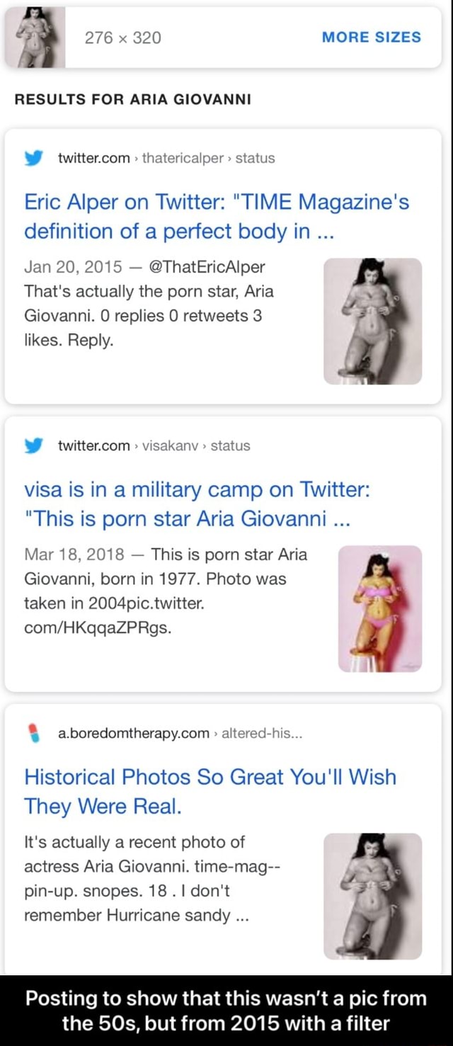 Aria Giovanni 2015 Porn - MORE SIZES 276 320 RESULTS FOR ARIA GIOVANNI WWW itwittercom thatericalpar  status Eric Alper on Twitter: \