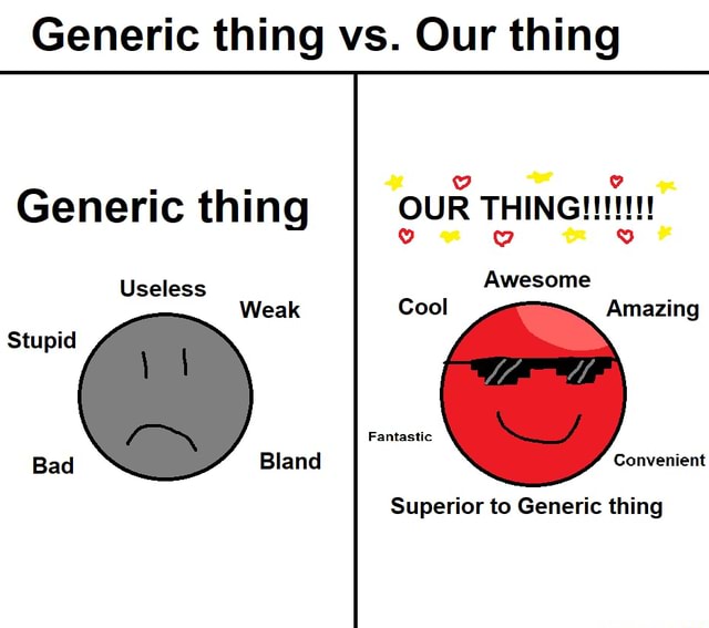 Generic thing vs. Our thing . . Generic thing OUR Awesome Useless Weak ...