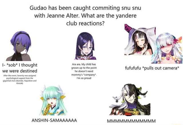 største Optimal Rettidig Gudao has been caught commiting snu snu with Jeanne Alter. What are the  yandere club reactions? I- *sob* I thought 'Ara ara My child has up to the  point we were destined