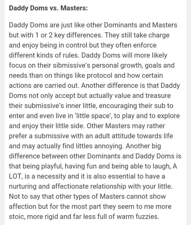 Daddy Doms Vs Masters Daddy Doms Are Just Like Other Dominants And Masters But With 1 Or 2 Key 6620