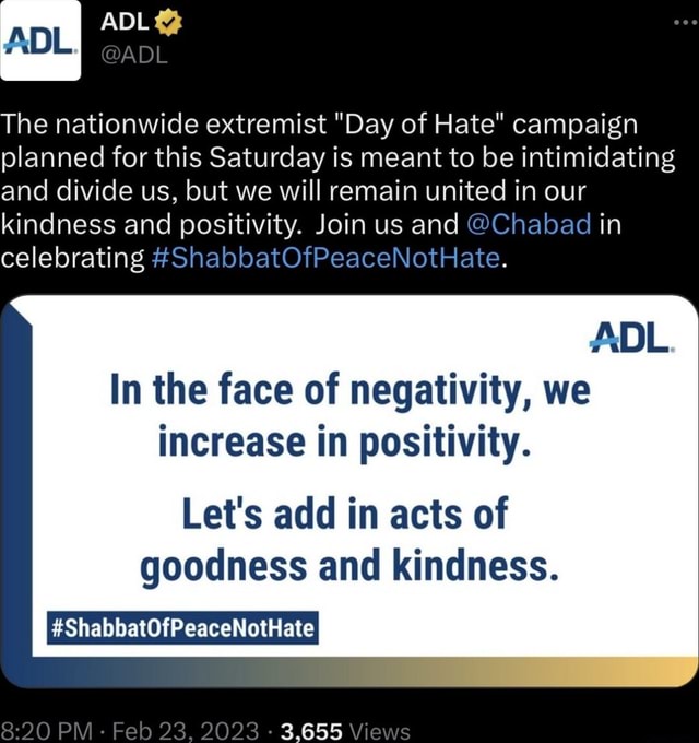 ADL ADL The nationwide extremist "Day of Hate" campaign planned for