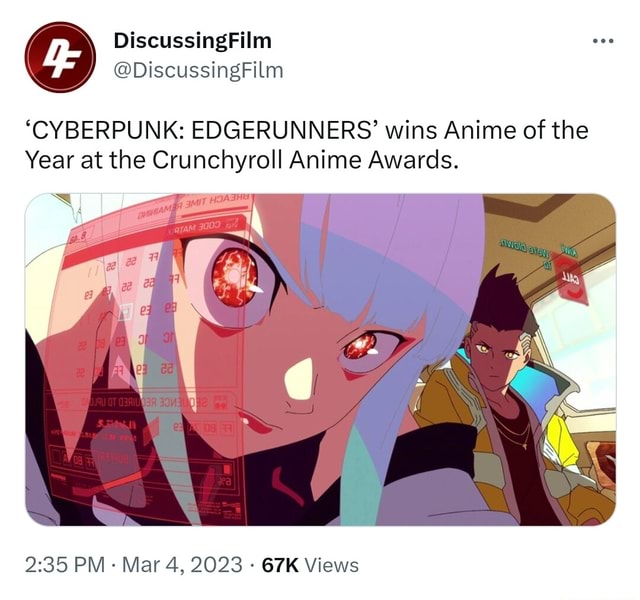 Cyberpunk: Edgerunners' Wins Anime of the Year at Crunchyroll Anime Awards