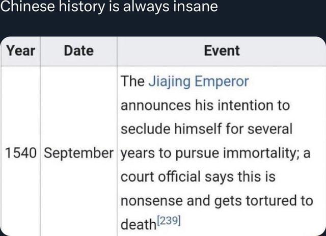 Chinese history is always insane Year Date Event The Jiajing Emperor ...