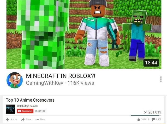 Minecraft In Roblox Gamingwithkev 116k Views Top 10 Anime Crossovers - anime crossover 2 roblox