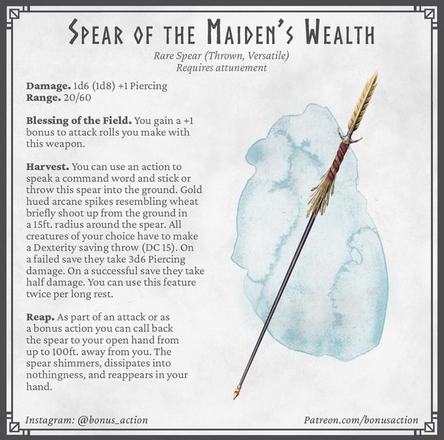 SPEAR OF THE MAIDEN'S WEALTH Rare Spear (Thrown, Versatile) Requires ...