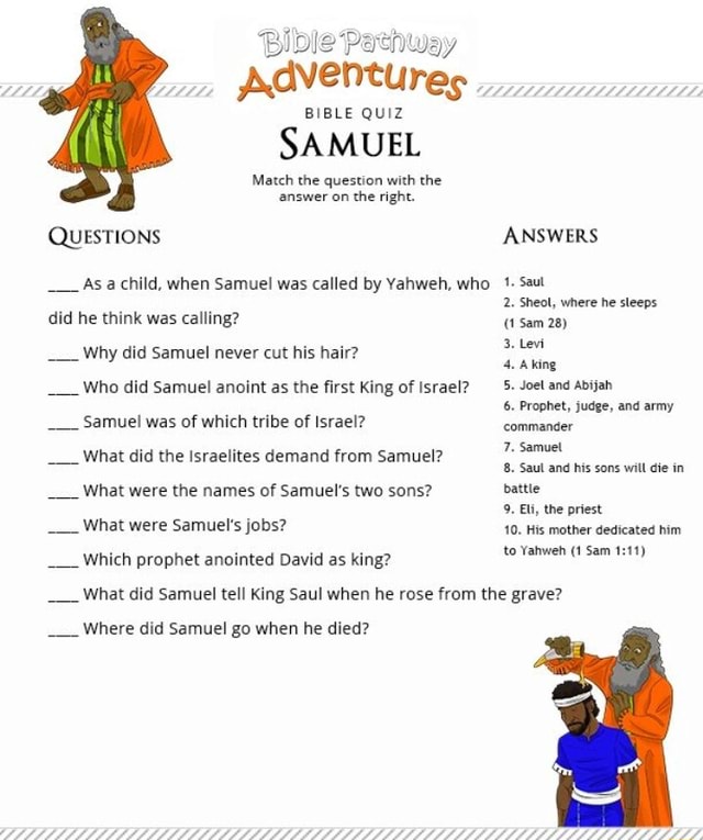 Linle Pathway BIBLE QUIZ SAMUEL Match the question with the answer on ...