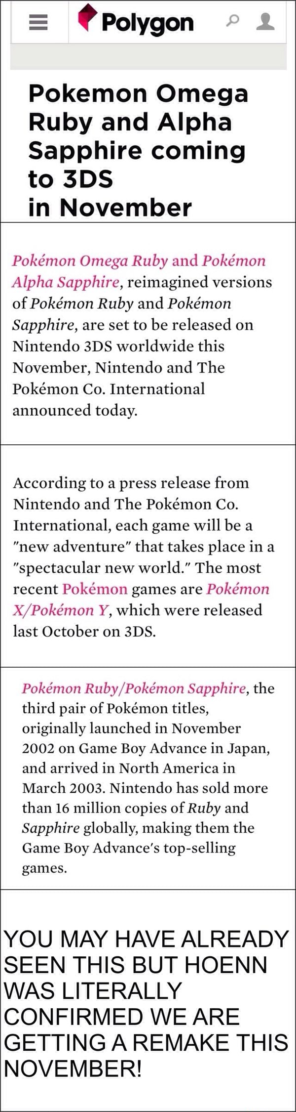 Polygon A Pokemon Omega Ruby And Alpha Sapphire Coming In November Pokemon Omega Ruby And Pokemon Alpha Sapphire Reimagined Versions Of Pokemon Ruby And Pokemon Sapphire Are Set To Be Released On