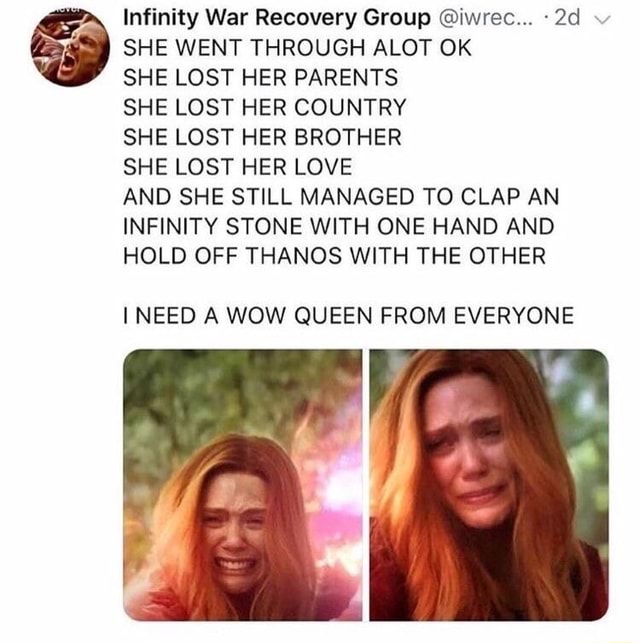 Infinity War Recovery Group @iwrec.“ , 2d - SHE WENT THROUGH ALOT OK ...