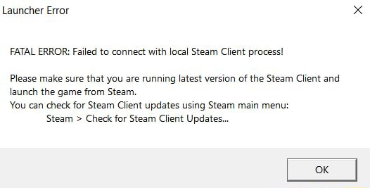 Cs go fatal error failed to connect to local steam client process что делать