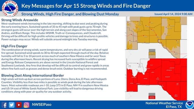 Key Messages for Apr 15 Strong Winds and Fire Danger 'Strong Winds ...