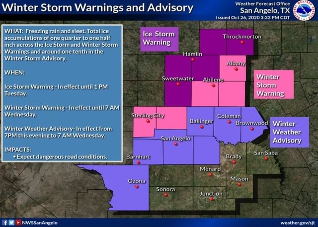 Winter Storm Warnings and Advisory Storm Hamlin Sweetwater Sonora WHAT ...