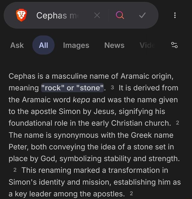 Ask All Images News Cephas is a masculine name of Aramaic origin ...