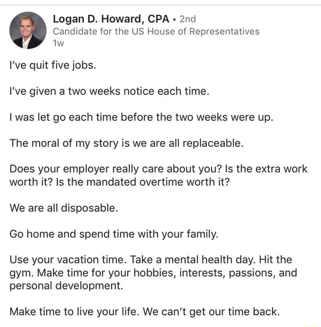 Logan D. Howard, CPA 314+ Candidate for the US House of Representatives w  I've