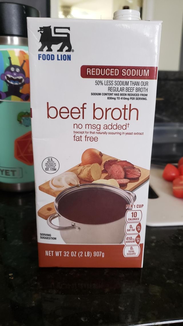 FOOD LION REDUCED SODIUM 50 LESS SODIUM THAN OUR REGULAR BEEF BROTH SODIUM CONTENT HAS BEEN