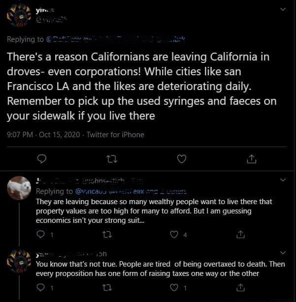 Replying There's a reason Californians are leaving California in droves