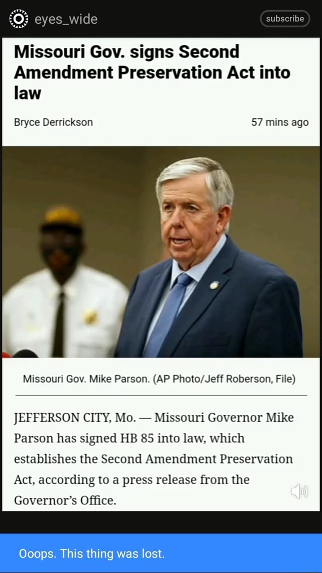 Subscribe Missouri Gov. signs Second Amendment Preservation Act into ...