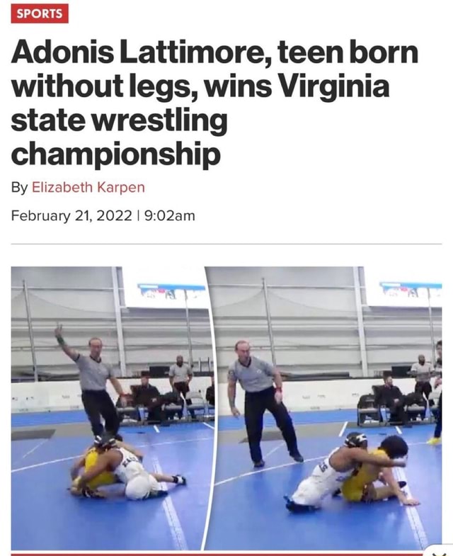 Adonis Lattimore, teen born without legs, wins Virginia state wrestling