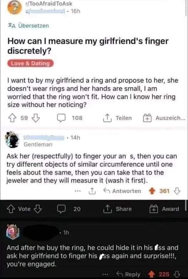 How can I measure my girlfriend's finger discretely? Love & Dating I