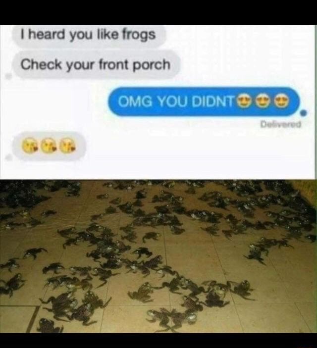 Heard you like frogs Check your front porch OMG YOU DIDNTS iFunny