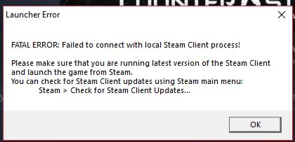 Cs go fatal error failed to connect to local steam client process что делать