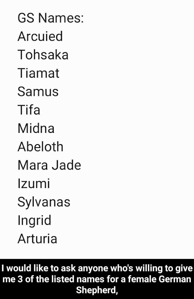 Gs Names Lockets GS Names: Arcuied Tohsaka Tiamat Samus Tifa Midna Abeloth Mara Jade ...