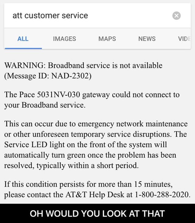 Att customer service WARNING Broadband service is not available (Message ID NAD2302) The Pace