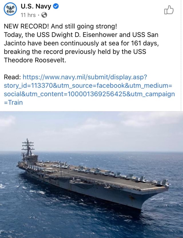 NEW RECORD! And still going strong! Today, the USS Dwight D. Eisenhower ...