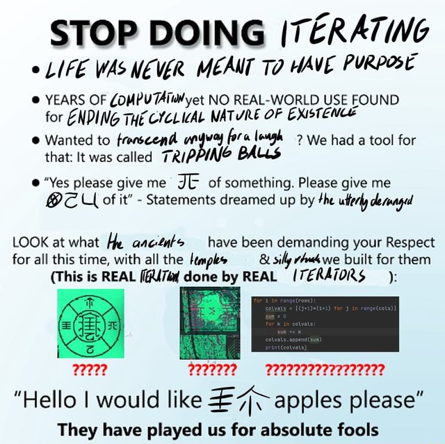 STOP DOING ITERATING LIFE WAS NEVER MEANT TO HAVE PURPOSE YEARS OF ...