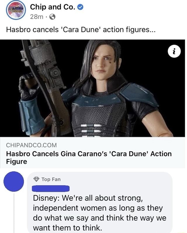 Chip and Co. Hasbro cancels 'Cara Dune' action figures... Hasbro