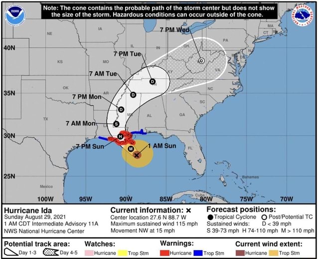 Close up of inset image, showing cone of uncertainty, intensity, and ...