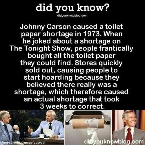 Did you know? Johnny Carson caused a toilet paper shortage in 1973