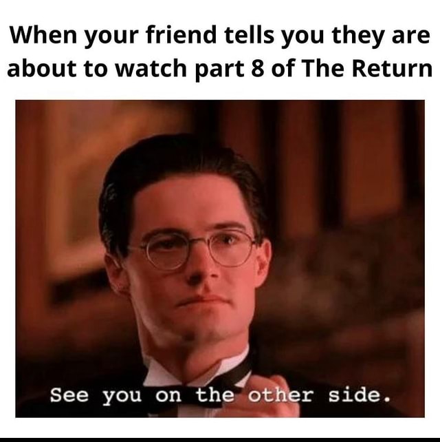 When your friend tells you they are about to watch part 8 of The Return ...