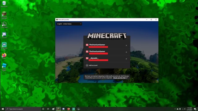 Recycle Bin Minecraft Launcher Lunar Client Discord Streamlabs Obs Firefox Roblox Studio English United States Aihecrafy Theuraniumgamer Theuraniumgamer Bre Skycade Add Account We Have Not Started Migrating To Microsoft Accounts Yet