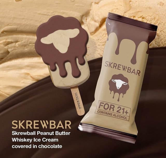 SKREWBAR Skrewball Peanut Butter Whiskey Ice Cream covered in chocolate