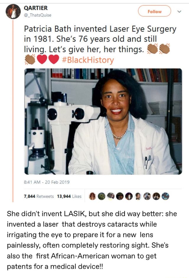 Patricia Bath Invented Laser Eye Surgery In 1981 She s 76 Years Old 