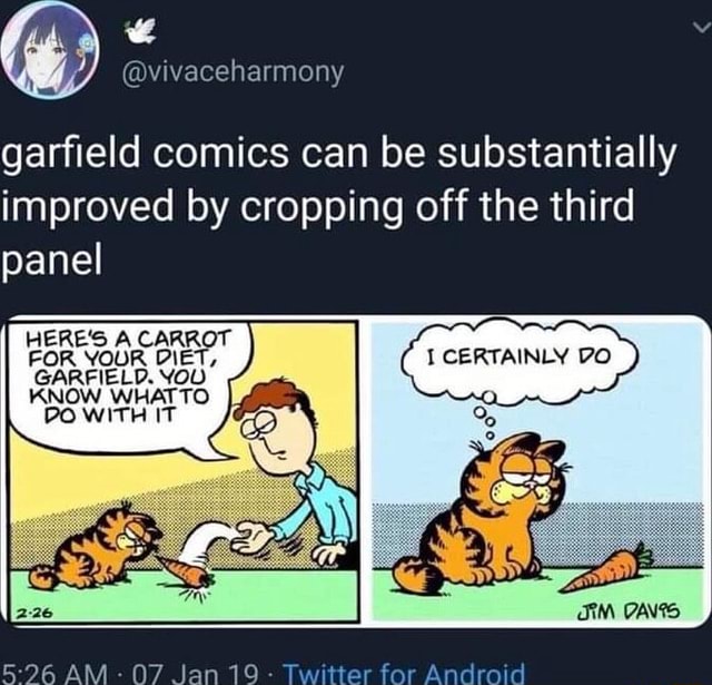 Garfield comics can be substantially improved by cropping off the third ...